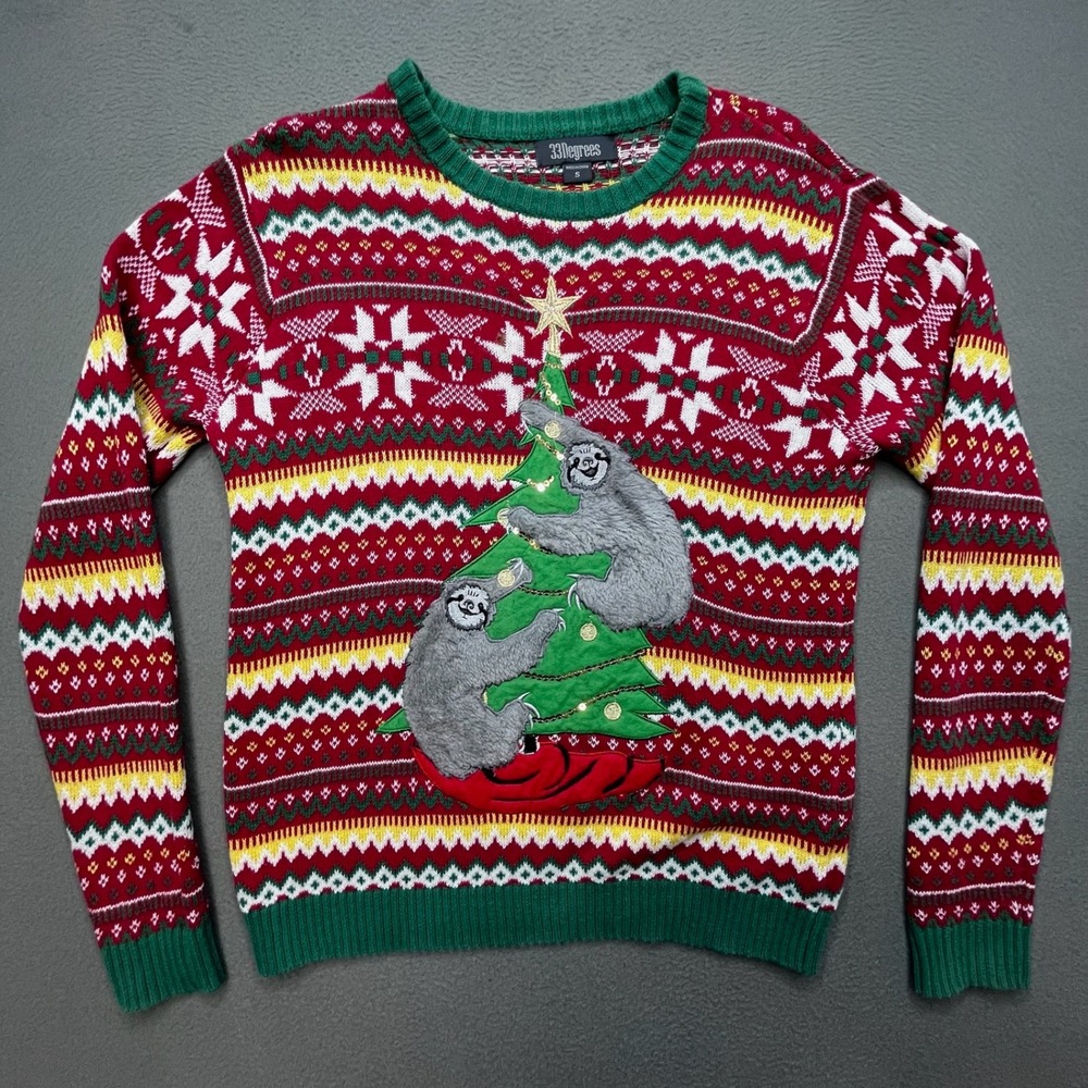 33 Degrees Men Sweater Cotton Fair Isle S Sloth Ugly Christmas Holiday Sweater